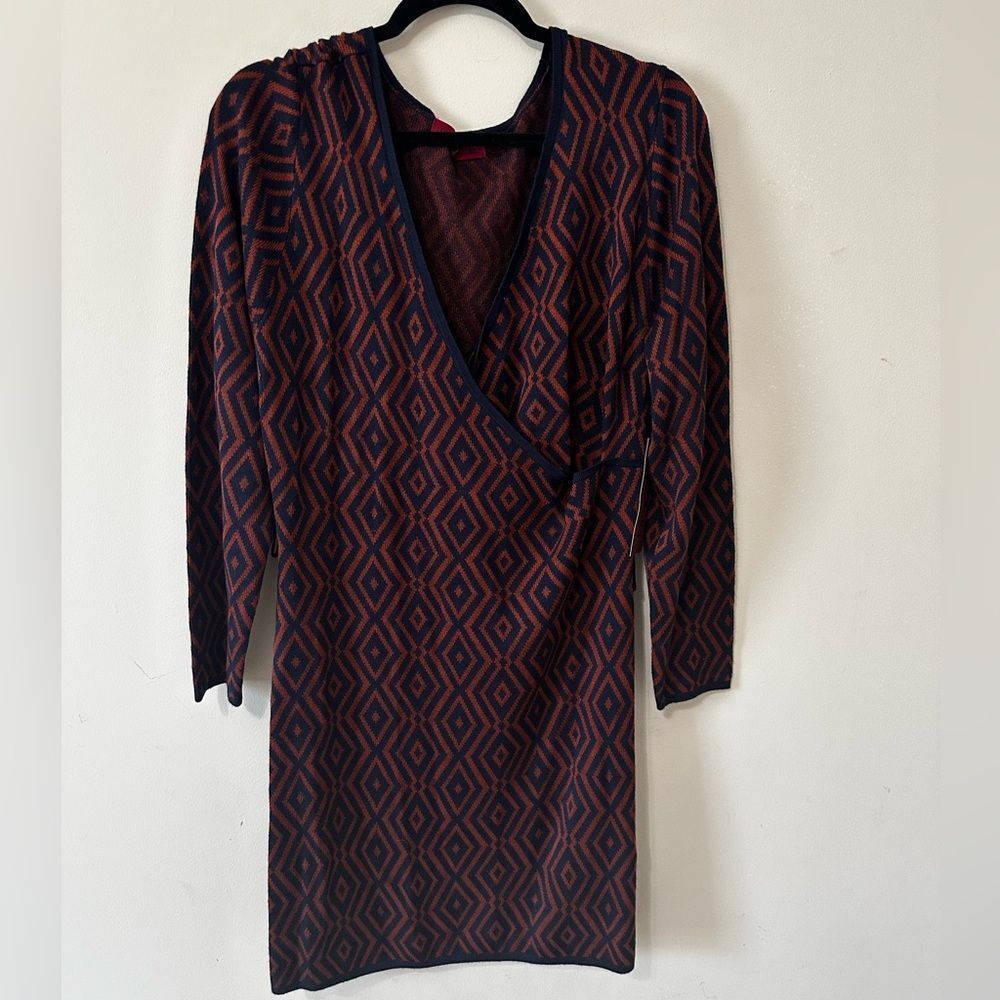 NWT Love Scarlett Geometric Faux Wrap-Style Long Sleeve sweater Dress